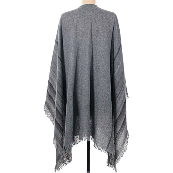 Eileen Fisher Wool Blend Fringe Trim Striped Poncho - Picture 2 of 4